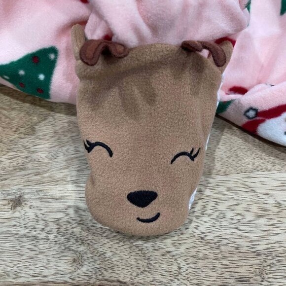 NEW 3T Girls Fleece Christmas Reindeer & Santa Footie Pajamas - Picture 3 of 4